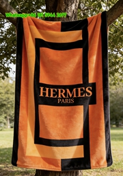 Hermès Orange Geometric Block Flannel Fleece Throw Blanket IMG_4991